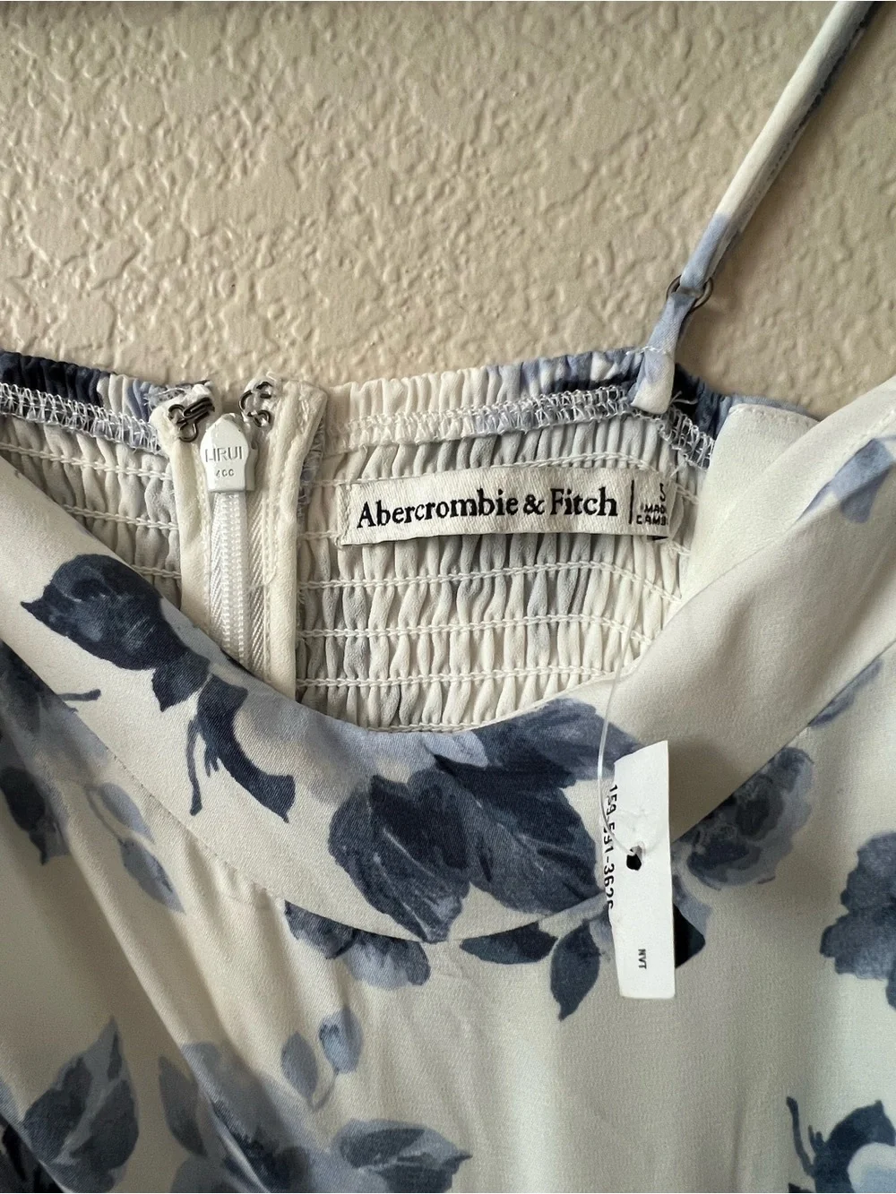 NWT Abercrombie & Fitch White Dress with Blue Floral Print
